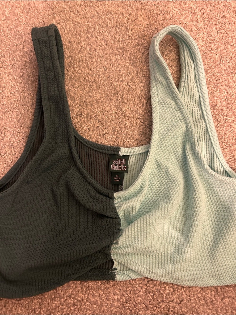 wild fable Two-Tone Ribbed Cropped Tank- Dark Teal and light blue